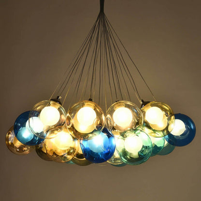 Moderne cluster hanglamp met multicolor glazen bollen – design kroonluchter met 12 19 25 of 50 lichtpunten