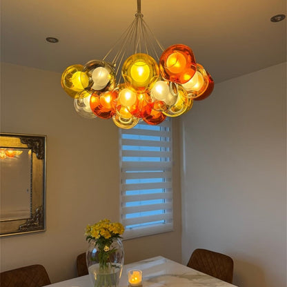 Moderne cluster hanglamp met multicolor glazen bollen – design kroonluchter met 12 19 25 of 50 lichtpunten