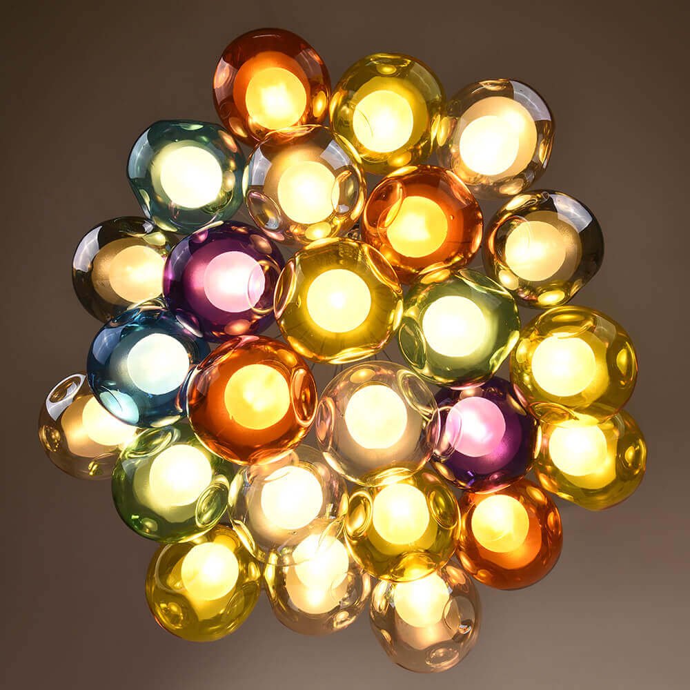 Moderne cluster hanglamp met multicolor glazen bollen – design kroonluchter met 12 19 25 of 50 lichtpunten