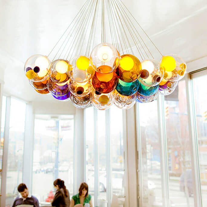 Moderne cluster hanglamp met multicolor glazen bollen – design kroonluchter met 12 19 25 of 50 lichtpunten