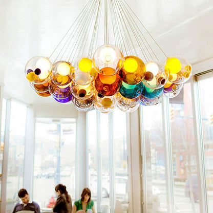 Moderne cluster hanglamp met multicolor glazen bollen – design kroonluchter met 12 19 25 of 50 lichtpunten