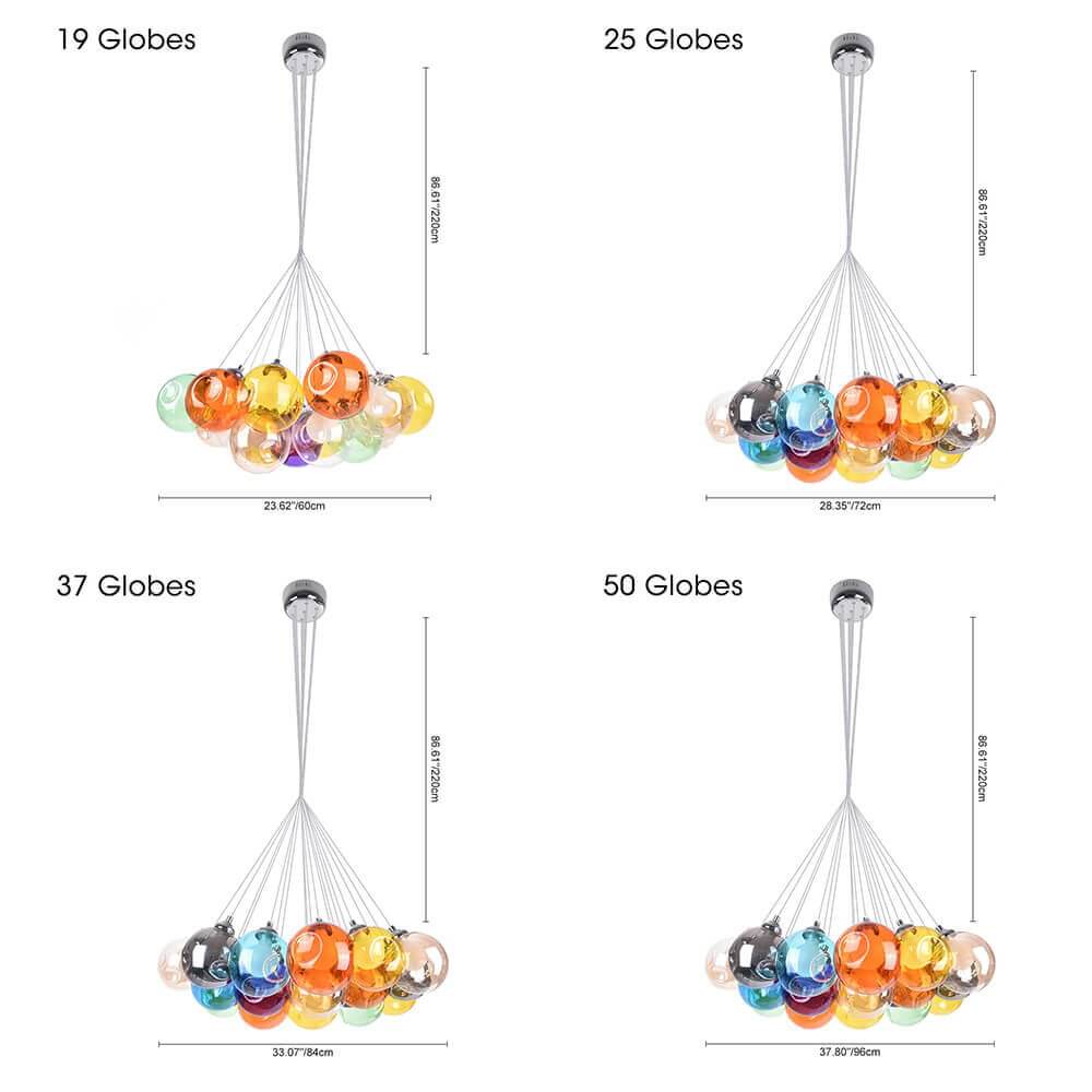 Moderne cluster hanglamp met multicolor glazen bollen – design kroonluchter met 12 19 25 of 50 lichtpunten