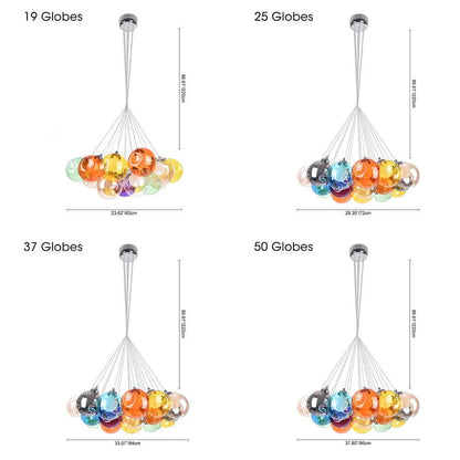 Moderne cluster hanglamp met multicolor glazen bollen – design kroonluchter met 12 19 25 of 50 lichtpunten
