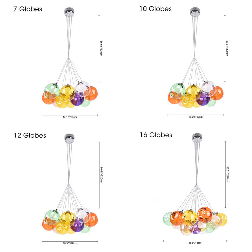 Moderne cluster hanglamp met multicolor glazen bollen – design kroonluchter met 12 19 25 of 50 lichtpunten