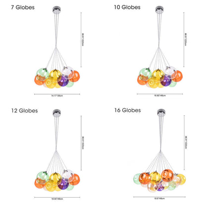 Moderne cluster hanglamp met multicolor glazen bollen – design kroonluchter met 12 19 25 of 50 lichtpunten