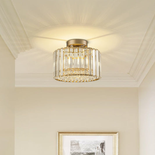 Plafondlamp Kristal Messing Mid-Century Dimbaar 27cm Slaapkamer Hal Entree Luxe