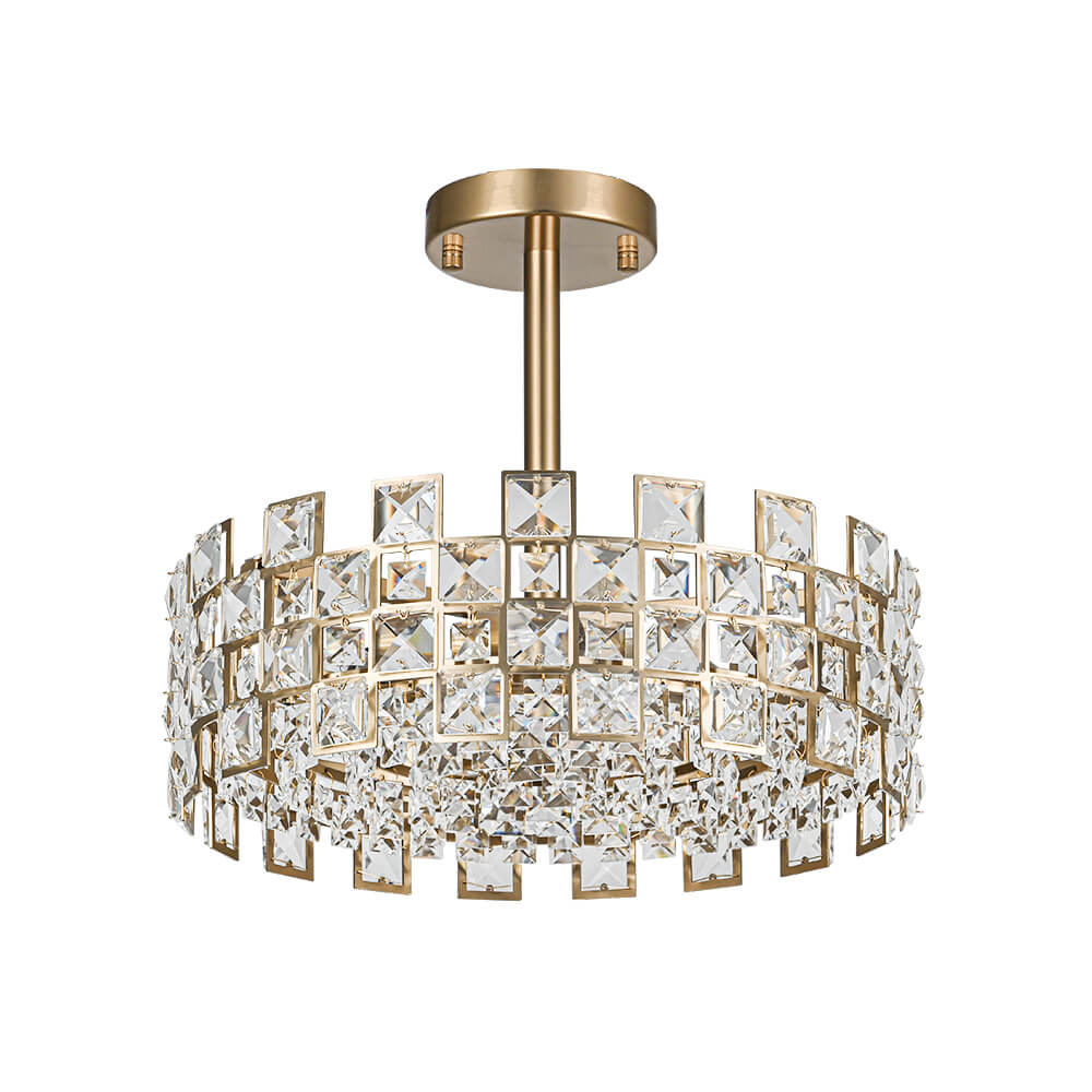 Plafondlamp Kristal Drum 4-Lichts Chroom Messing Dimbaar 38cm Woonkamer Glamour