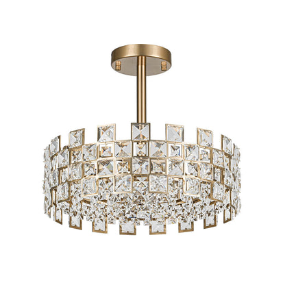 Plafondlamp Kristal Drum 4-Lichts Chroom Messing Dimbaar 38cm Woonkamer Glamour