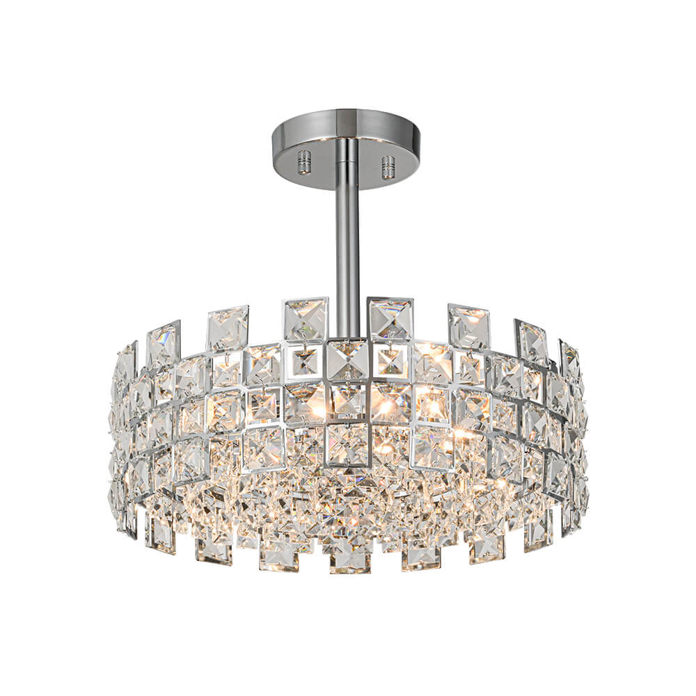 Plafondlamp Kristal Drum 4-Lichts Chroom Messing Dimbaar 38cm Woonkamer Glamour
