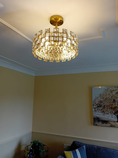 Plafondlamp Kristal Drum 4-Lichts Chroom Messing Dimbaar 38cm Woonkamer Glamour