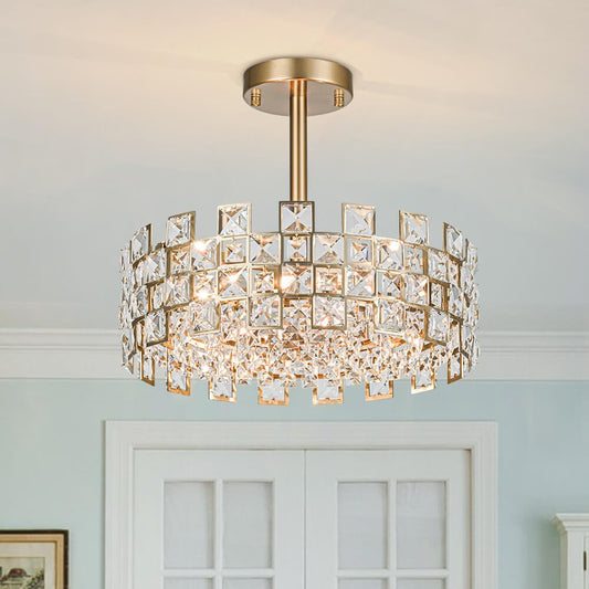Plafondlamp Kristal Drum 4-Lichts Chroom Messing Dimbaar 38cm Woonkamer Glamour