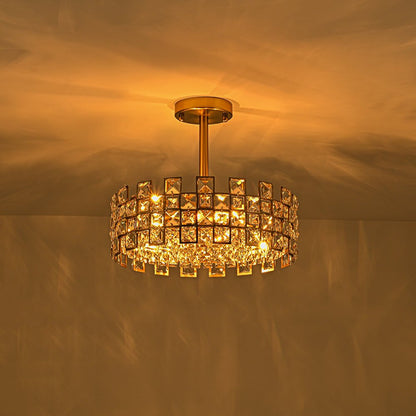 Plafondlamp Kristal Drum 4-Lichts Chroom Messing Dimbaar 38cm Woonkamer Glamour