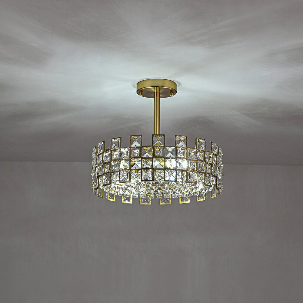 Plafondlamp Kristal Drum 4-Lichts Chroom Messing Dimbaar 38cm Woonkamer Glamour