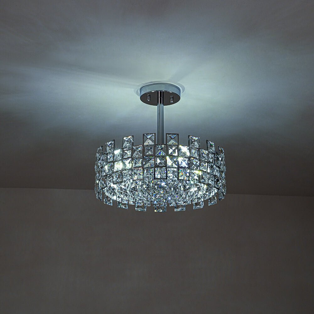 Plafondlamp Kristal Drum 4-Lichts Chroom Messing Dimbaar 38cm Woonkamer Glamour