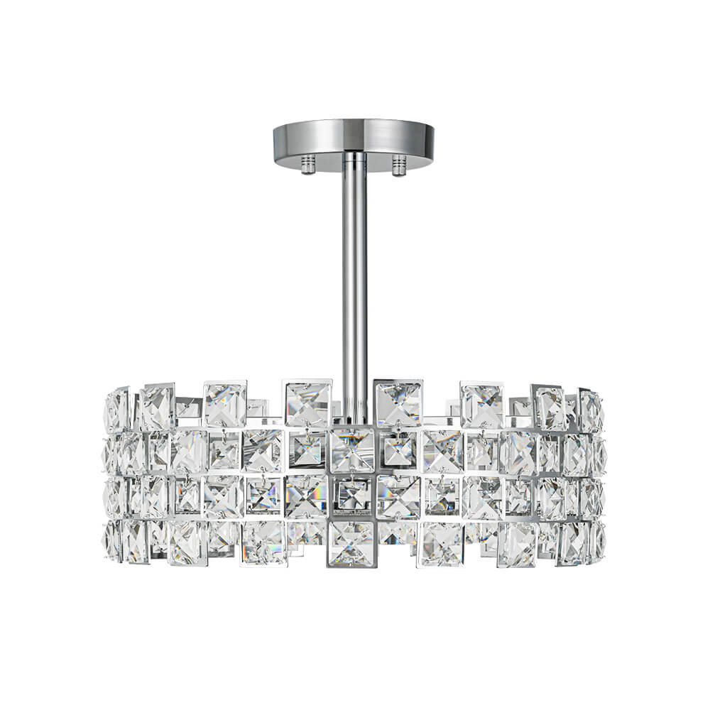 Plafondlamp Kristal Drum 4-Lichts Chroom Messing Dimbaar 38cm Woonkamer Glamour