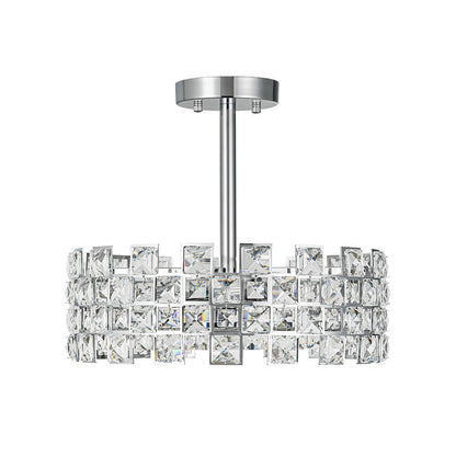 Plafondlamp Kristal Drum 4-Lichts Chroom Messing Dimbaar 38cm Woonkamer Glamour