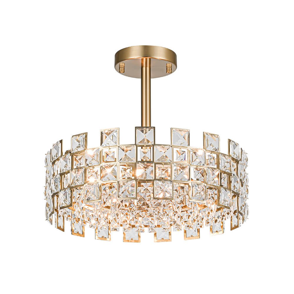 Plafondlamp Kristal Drum 4-Lichts Chroom Messing Dimbaar 38cm Woonkamer Glamour