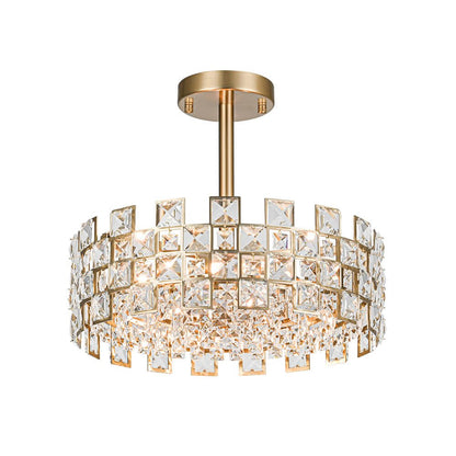 Plafondlamp Kristal Drum 4-Lichts Chroom Messing Dimbaar 38cm Woonkamer Glamour