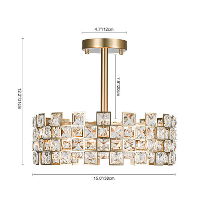 Plafondlamp Kristal Drum 4-Lichts Chroom Messing Dimbaar 38cm Woonkamer Glamour