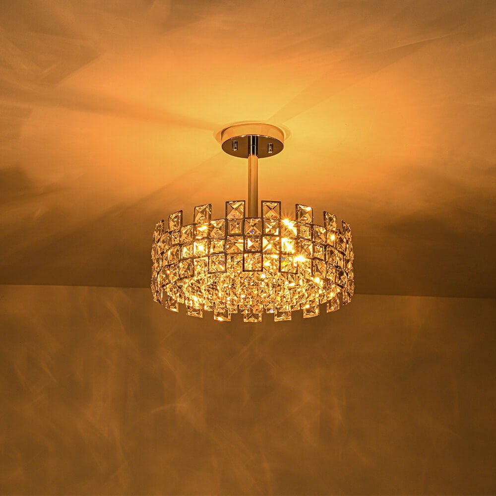 Plafondlamp Kristal Drum 4-Lichts Chroom Messing Dimbaar 38cm Woonkamer Glamour