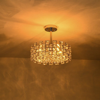 Plafondlamp Kristal Drum 4-Lichts Chroom Messing Dimbaar 38cm Woonkamer Glamour