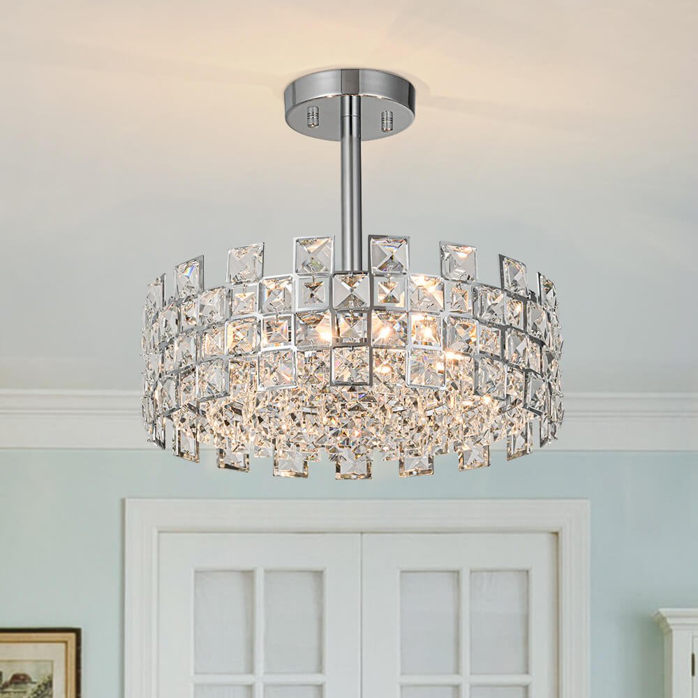 Plafondlamp Kristal Drum 4-Lichts Chroom Messing Dimbaar 38cm Woonkamer Glamour