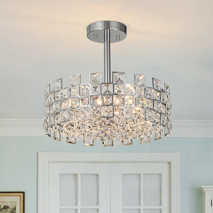 Plafondlamp Kristal Drum 4-Lichts Chroom Messing Dimbaar 38cm Woonkamer Glamour
