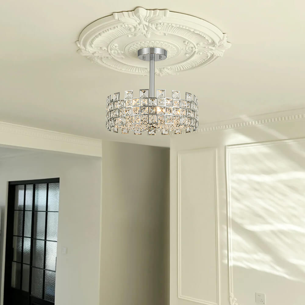 Plafondlamp Kristal Drum 4-Lichts Chroom Messing Dimbaar 38cm Woonkamer Glamour