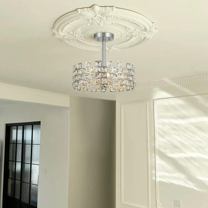 Plafondlamp Kristal Drum 4-Lichts Chroom Messing Dimbaar 38cm Woonkamer Glamour