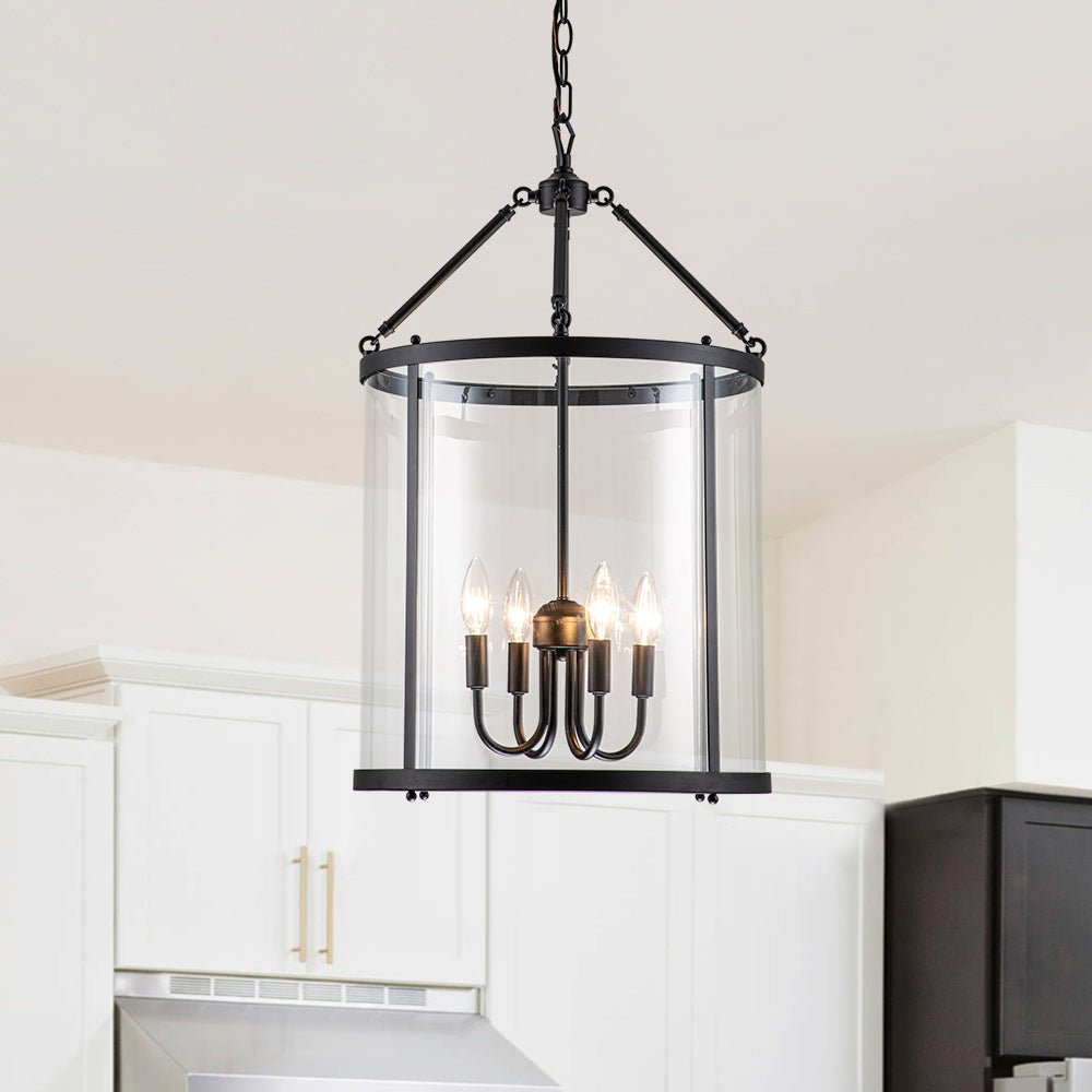 Hanglamp Lantaarn Cilinder Glas 4-Lichts Zwart Chroom 45cm Eetkamer Keukeneiland Dimbaar