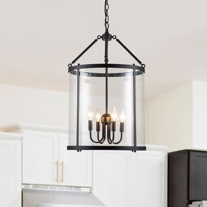 Hanglamp Lantaarn Cilinder Glas 4-Lichts Zwart Chroom 45cm Eetkamer Keukeneiland Dimbaar