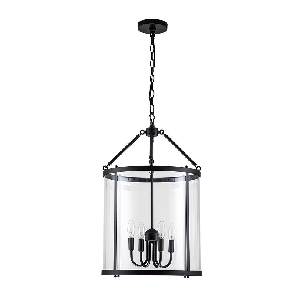 Hanglamp Lantaarn Cilinder Glas 4-Lichts Zwart Chroom 45cm Eetkamer Keukeneiland Dimbaar
