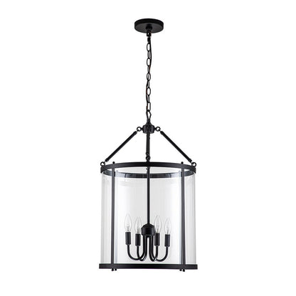 Hanglamp Lantaarn Cilinder Glas 4-Lichts Zwart Chroom 45cm Eetkamer Keukeneiland Dimbaar