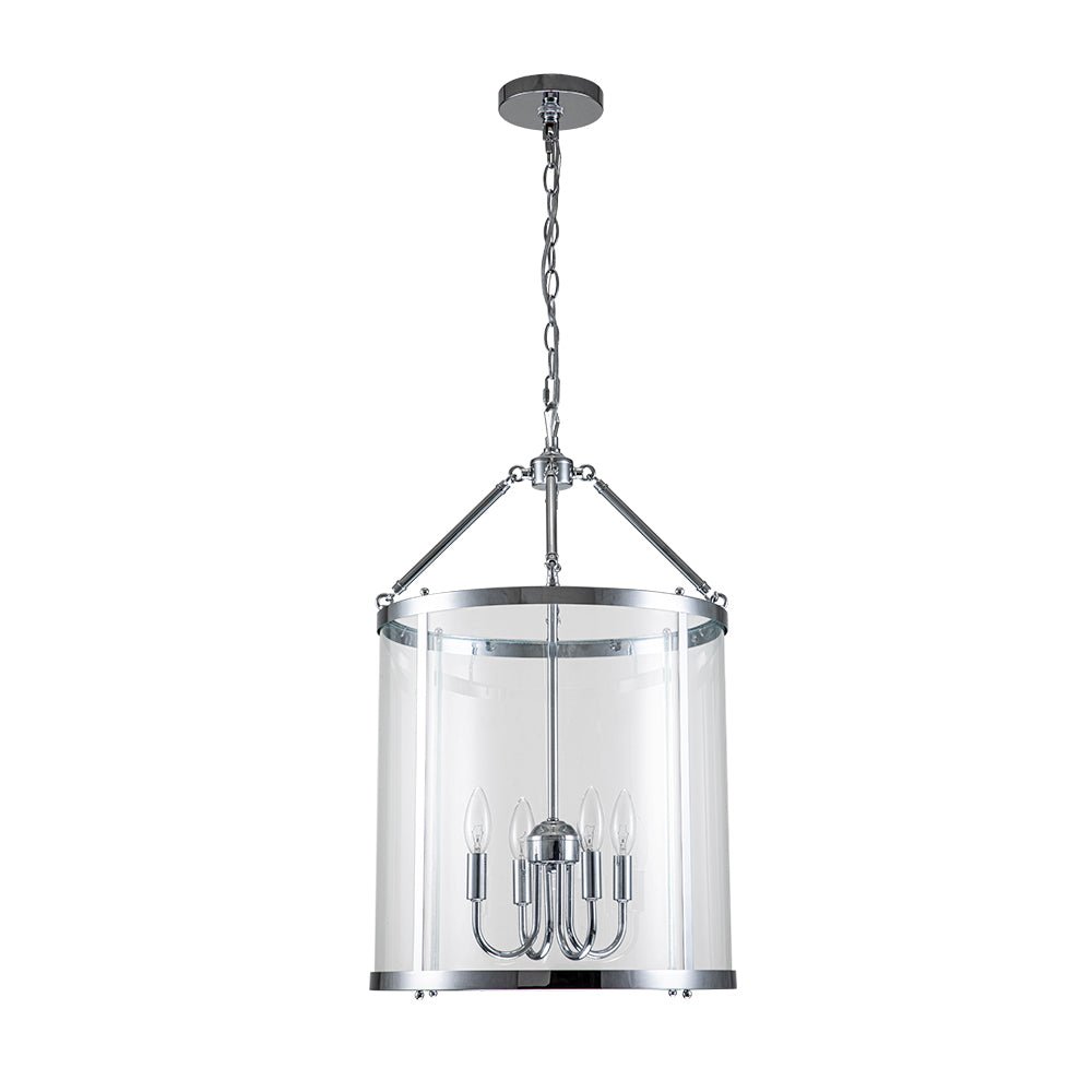 Hanglamp Lantaarn Cilinder Glas 4-Lichts Zwart Chroom 45cm Eetkamer Keukeneiland Dimbaar