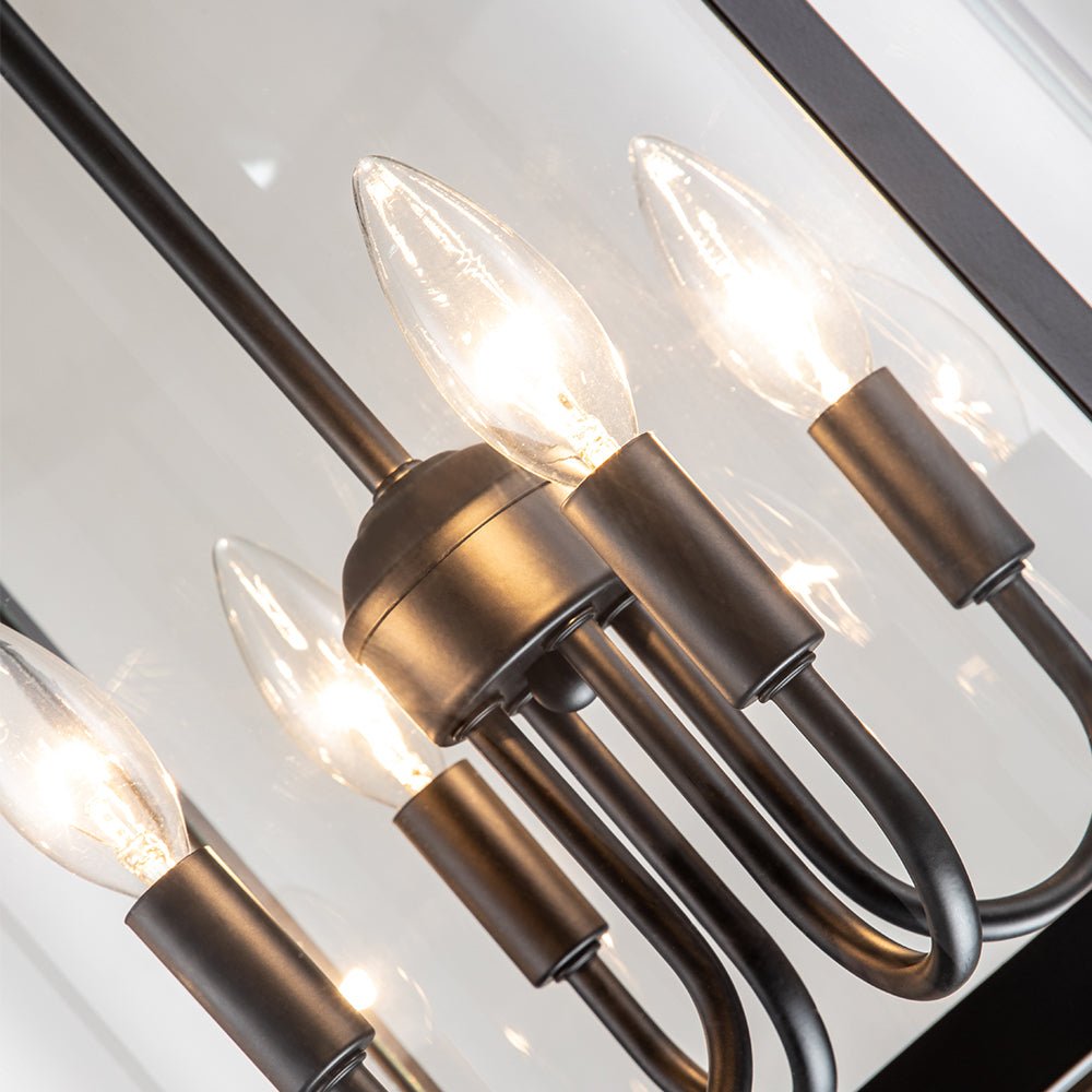 Hanglamp Lantaarn Cilinder Glas 4-Lichts Zwart Chroom 45cm Eetkamer Keukeneiland Dimbaar