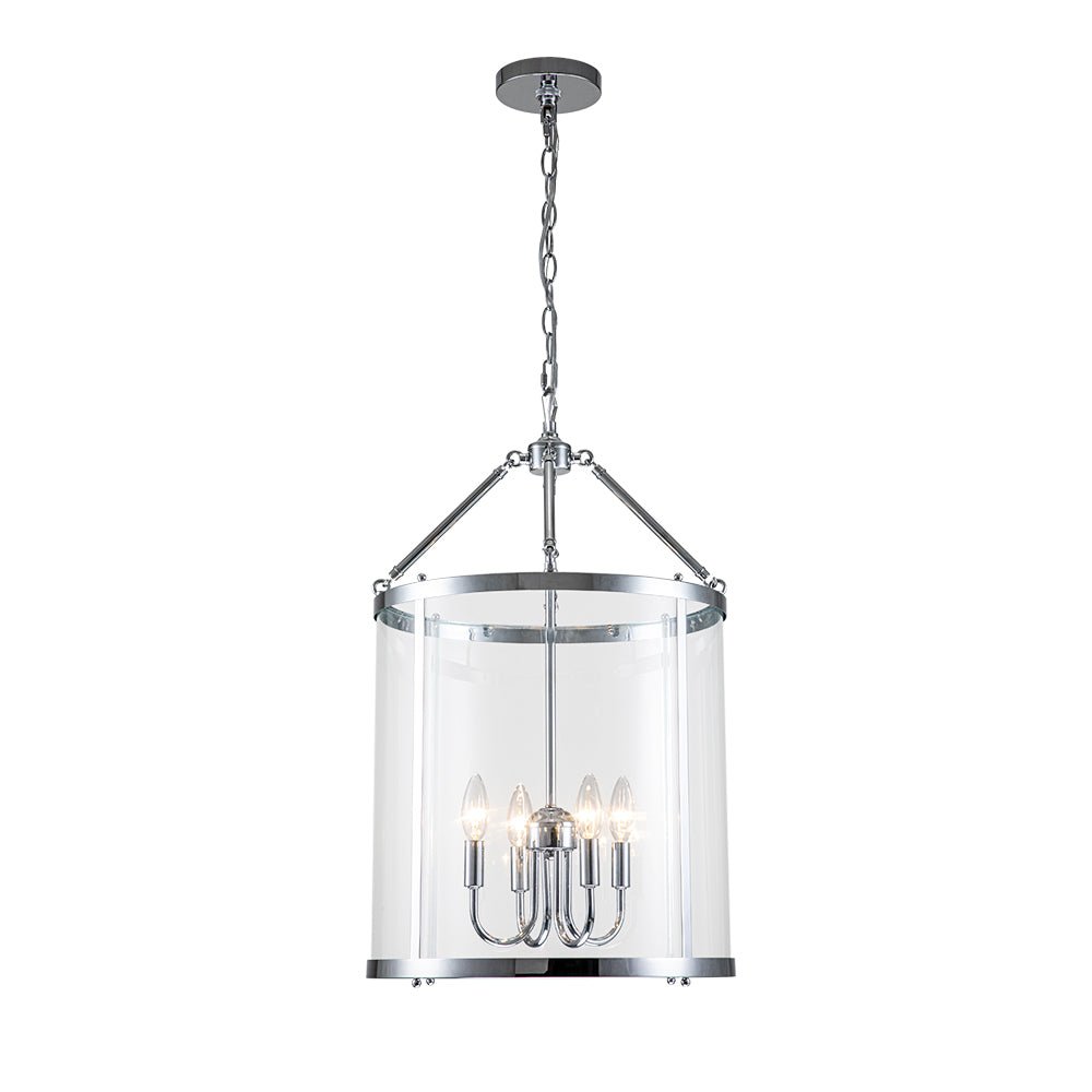Hanglamp Lantaarn Cilinder Glas 4-Lichts Zwart Chroom 45cm Eetkamer Keukeneiland Dimbaar
