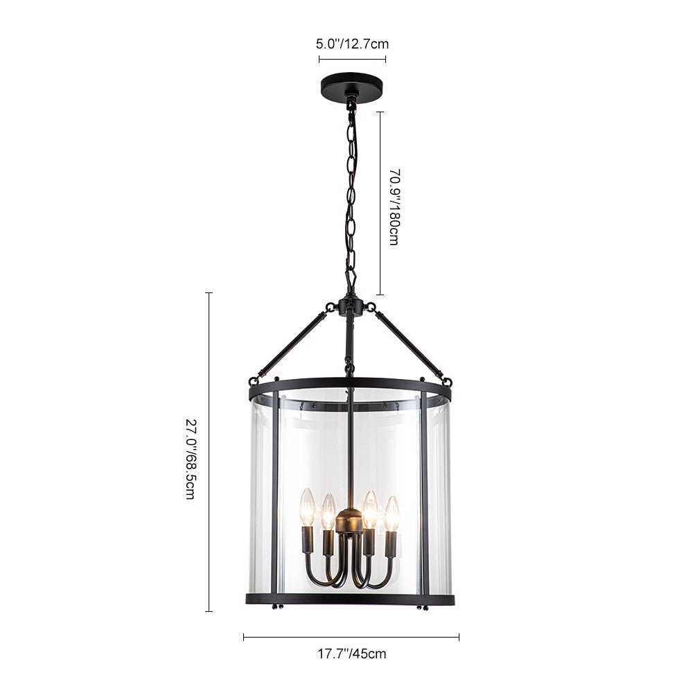 Hanglamp Lantaarn Cilinder Glas 4-Lichts Zwart Chroom 45cm Eetkamer Keukeneiland Dimbaar