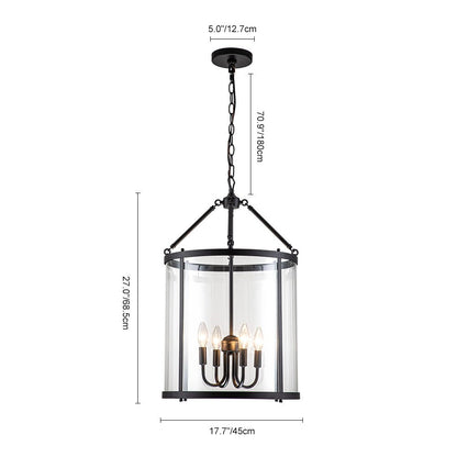 Hanglamp Lantaarn Cilinder Glas 4-Lichts Zwart Chroom 45cm Eetkamer Keukeneiland Dimbaar