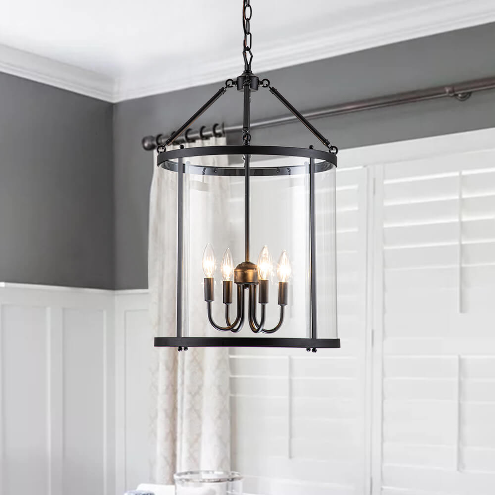 Hanglamp Lantaarn Cilinder Glas 4-Lichts Zwart Chroom 45cm Eetkamer Keukeneiland Dimbaar