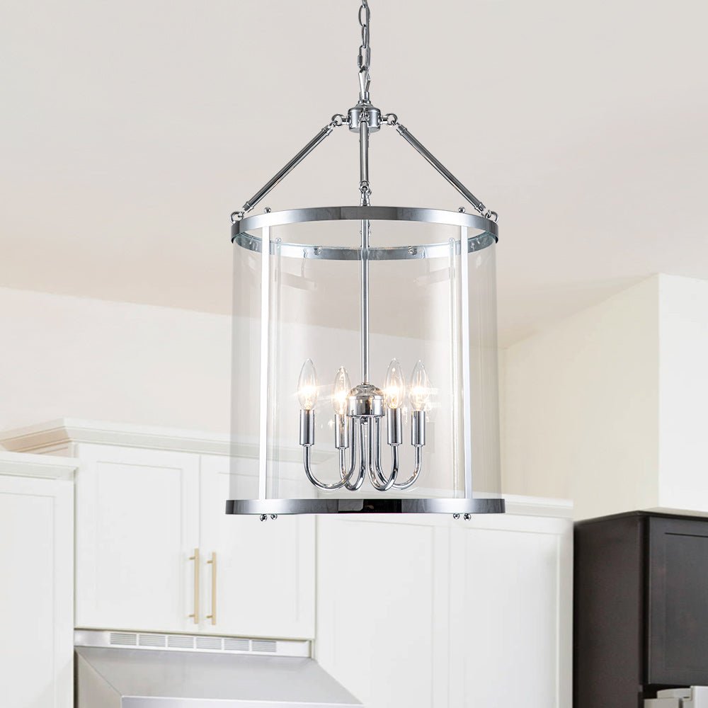 Hanglamp Lantaarn Cilinder Glas 4-Lichts Zwart Chroom 45cm Eetkamer Keukeneiland Dimbaar