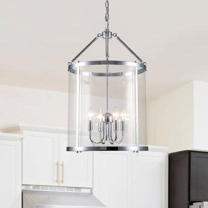 Hanglamp Lantaarn Cilinder Glas 4-Lichts Zwart Chroom 45cm Eetkamer Keukeneiland Dimbaar