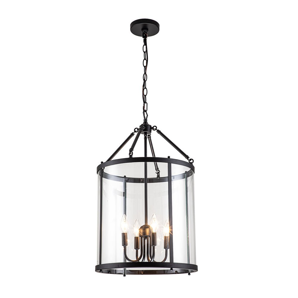 Hanglamp Lantaarn Cilinder Glas 4-Lichts Zwart Chroom 45cm Eetkamer Keukeneiland Dimbaar