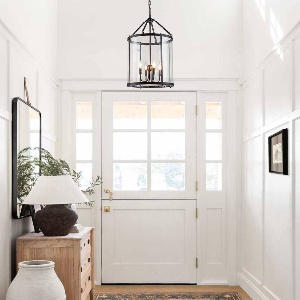 Hanglamp Lantaarn Cilinder Glas 4-Lichts Zwart Chroom 45cm Eetkamer Keukeneiland Dimbaar