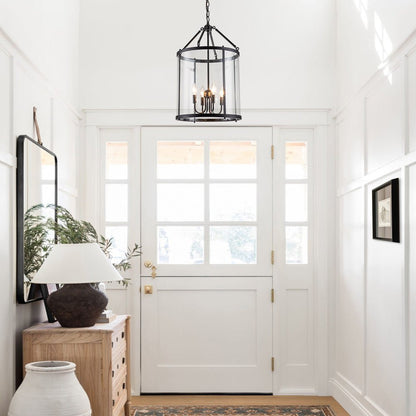 Hanglamp Lantaarn Cilinder Glas 4-Lichts Zwart Chroom 45cm Eetkamer Keukeneiland Dimbaar