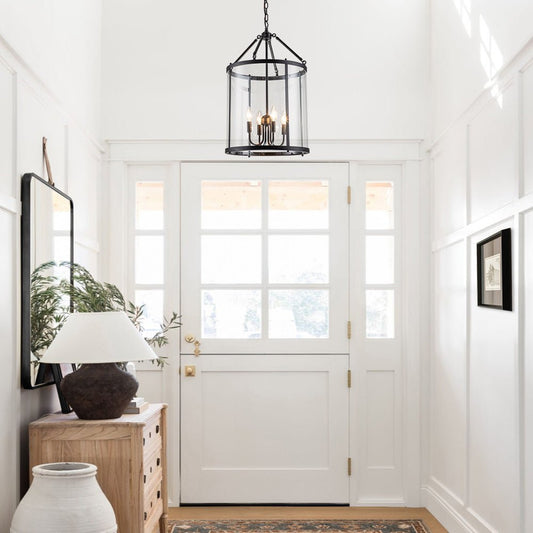 Hanglamp Lantaarn Cilinder Glas 4-Lichts Zwart Chroom 45cm Eetkamer Keukeneiland Dimbaar