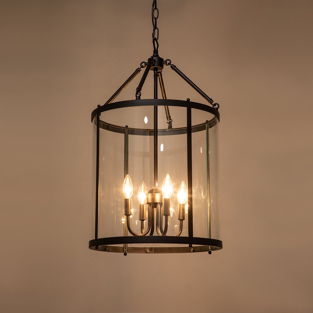Hanglamp Lantaarn Cilinder Glas 4-Lichts Zwart Chroom 45cm Eetkamer Keukeneiland Dimbaar