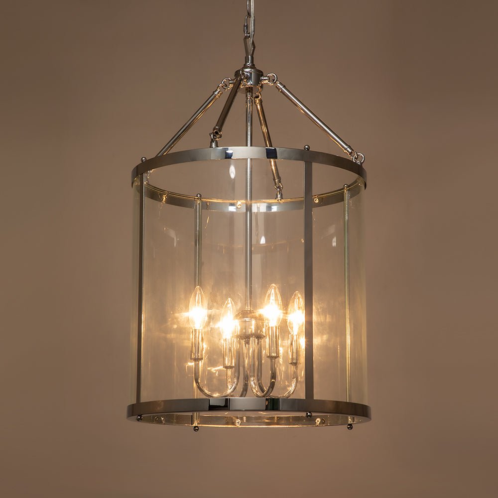 Hanglamp Lantaarn Cilinder Glas 4-Lichts Zwart Chroom 45cm Eetkamer Keukeneiland Dimbaar