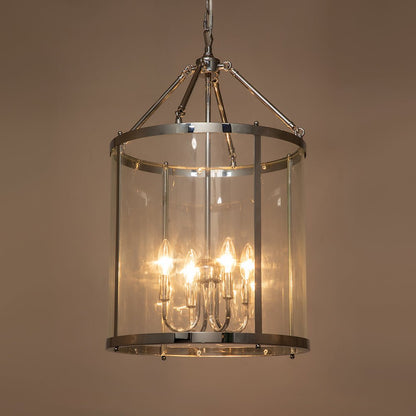 Hanglamp Lantaarn Cilinder Glas 4-Lichts Zwart Chroom 45cm Eetkamer Keukeneiland Dimbaar