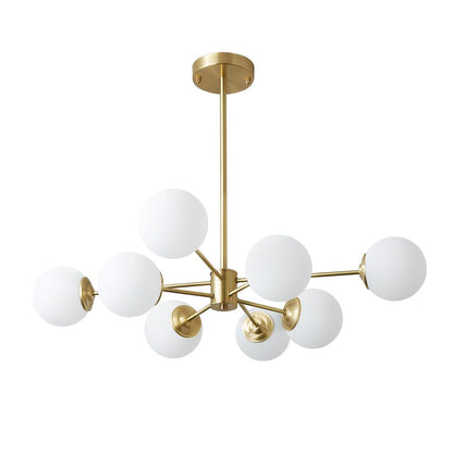 Moderne sputnik kroonluchter met opaal glazen bollen in goud of zwart – dimbare design hanglamp 6 8 of 12 lichtpunten