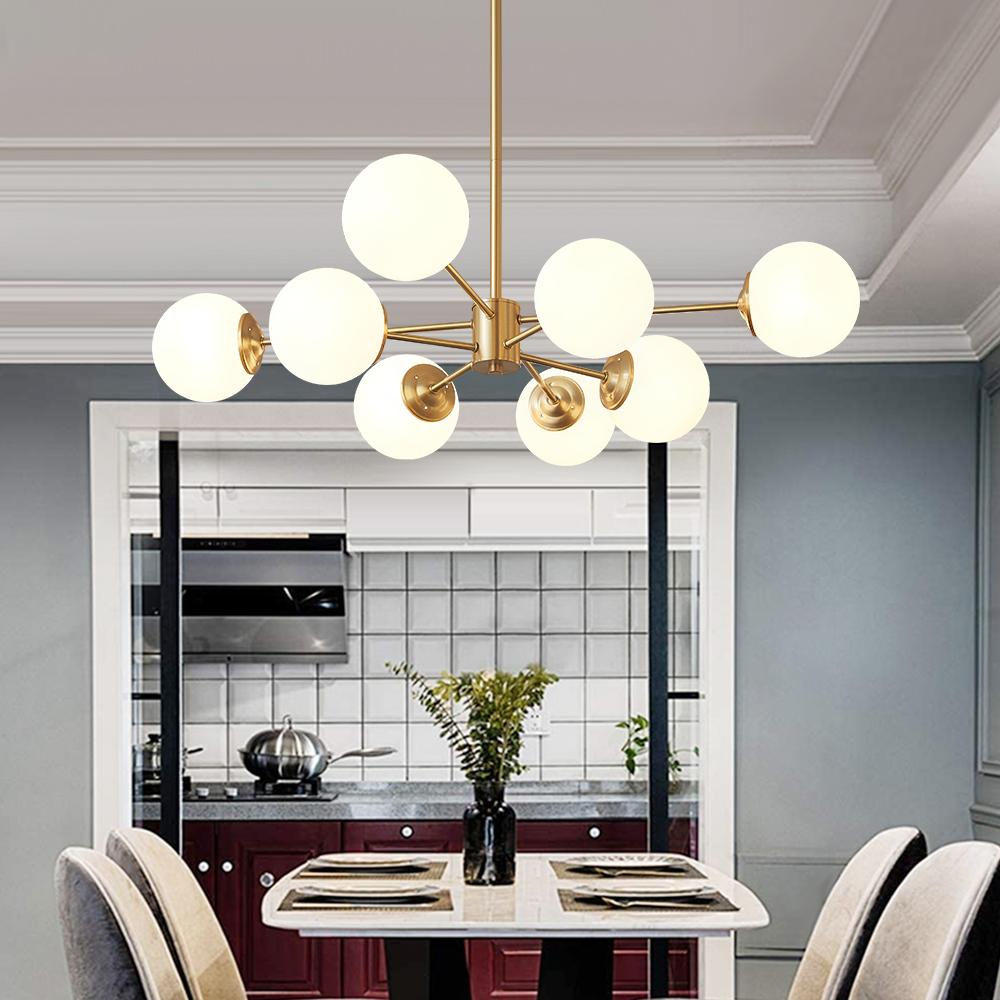Moderne sputnik kroonluchter met opaal glazen bollen in goud of zwart – dimbare design hanglamp 6 8 of 12 lichtpunten
